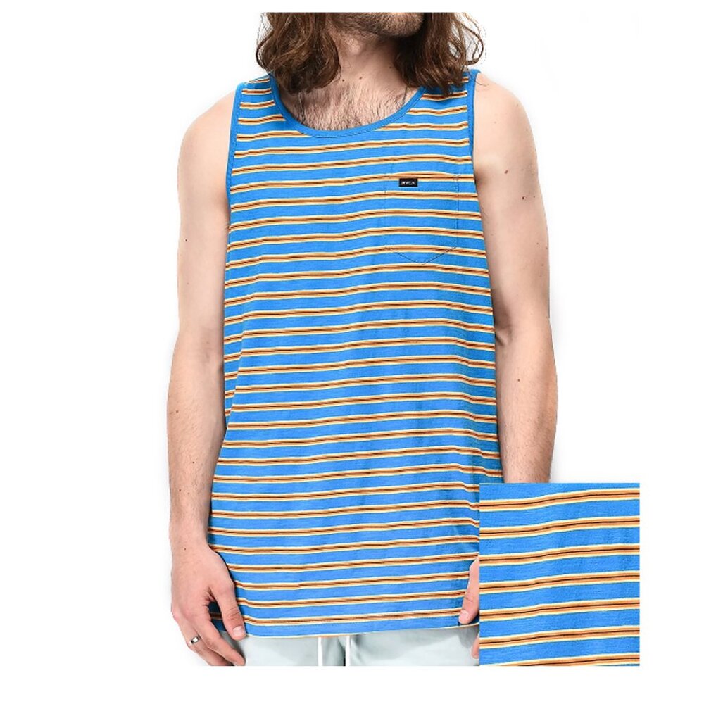 RVCA Men Tank Top Blue Yellow Orange Black stripes New With Tags